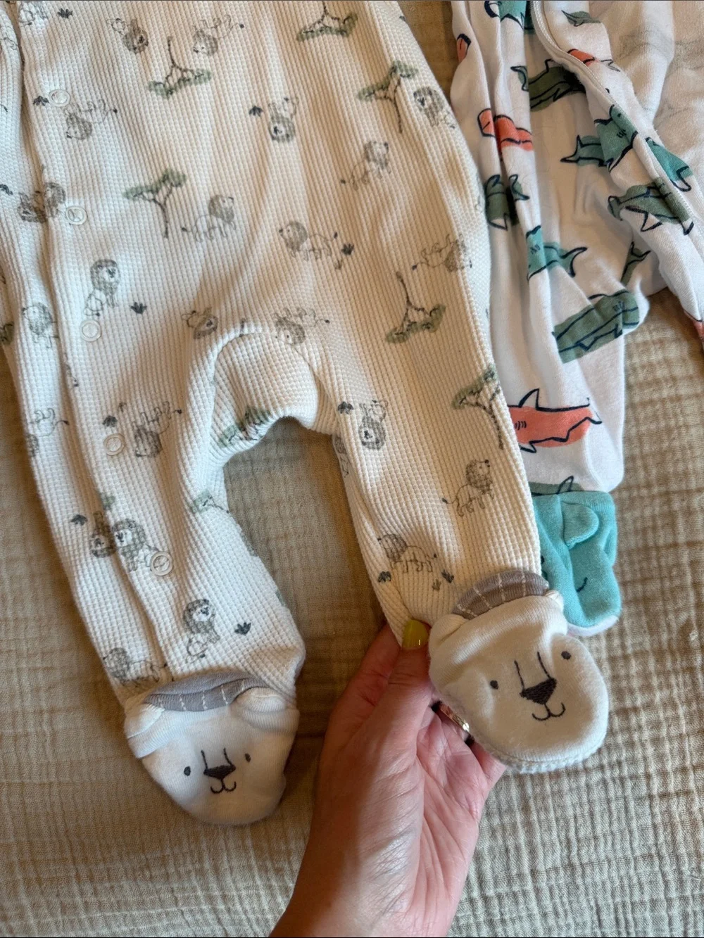 Carter’s White and Teal Baby One-Piece Pajamas Set with Lion and Shark Prints